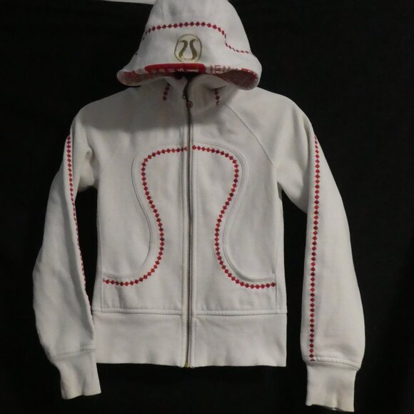 Special Limited Edition | LULULEMON | size 2 | White and Red Zip-Up Scuba Hoodie - Picture 1 of 16